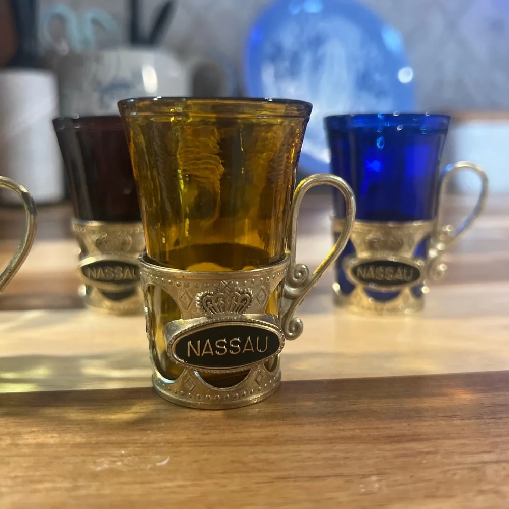 Vintage Osaka Glass Wares Shot Glass Clear Nassau Whiskey japan lot of 6